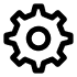 Black gear icon with eight teeth and a circular hub in the center on a white background.